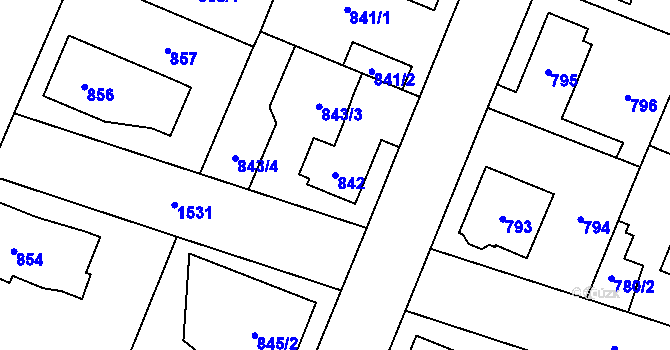 Parcela st. 842 v KÚ Dolní Počernice, Katastrální mapa