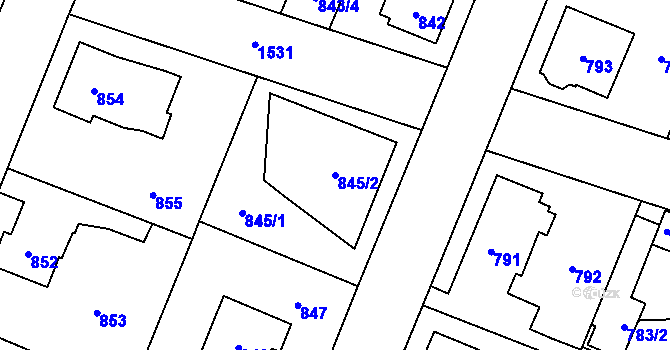 Parcela st. 845/2 v KÚ Dolní Počernice, Katastrální mapa