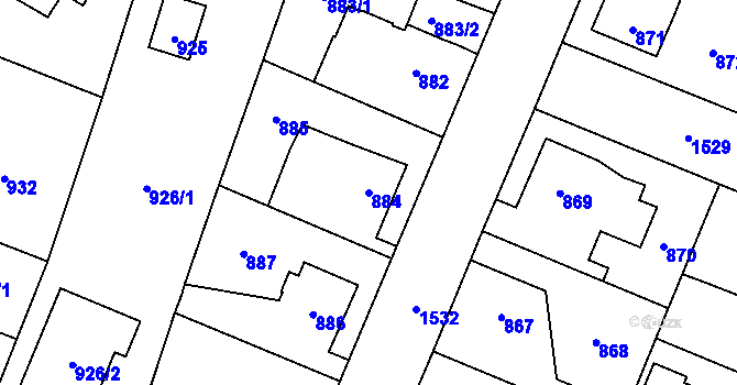 Parcela st. 884 v KÚ Dolní Počernice, Katastrální mapa