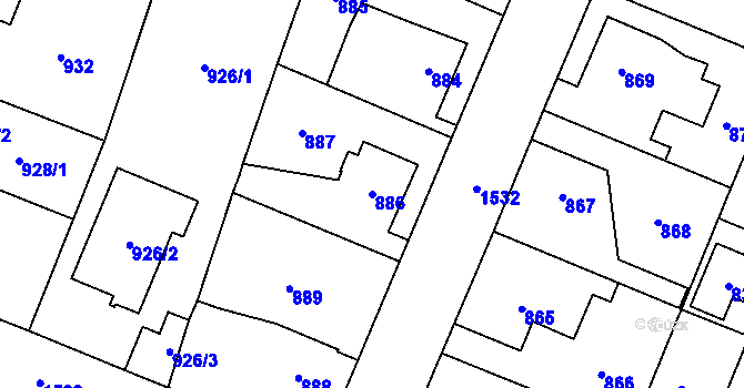 Parcela st. 886 v KÚ Dolní Počernice, Katastrální mapa