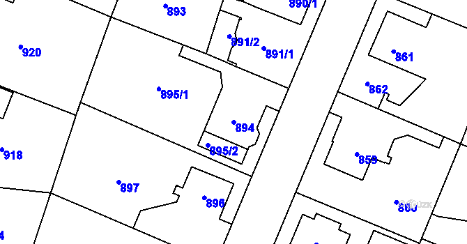 Parcela st. 894 v KÚ Dolní Počernice, Katastrální mapa