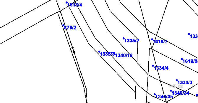 Parcela st. 1335/3 v KÚ Dolní Počernice, Katastrální mapa