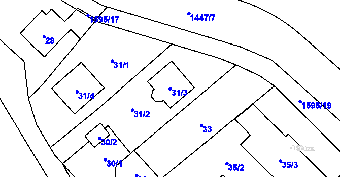 Parcela st. 31/3 v KÚ Dolní Počernice, Katastrální mapa