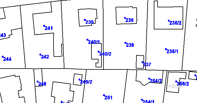 Parcela st. 240/2 v KÚ Dolní Počernice, Katastrální mapa