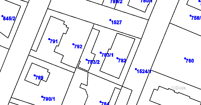 Parcela st. 783/1 v KÚ Dolní Počernice, Katastrální mapa