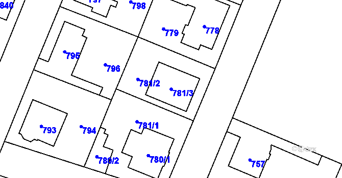Parcela st. 781/3 v KÚ Dolní Počernice, Katastrální mapa