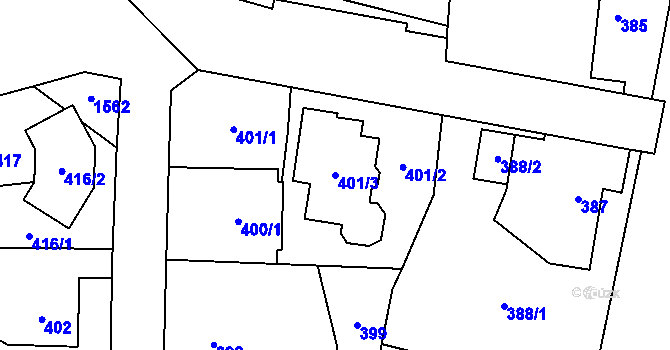 Parcela st. 401/3 v KÚ Dolní Počernice, Katastrální mapa