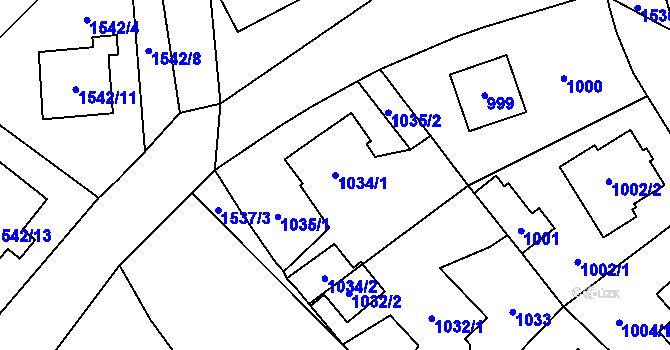 Parcela st. 1034/1 v KÚ Dolní Počernice, Katastrální mapa