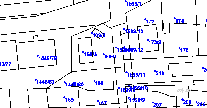 Parcela st. 169/1 v KÚ Dolní Počernice, Katastrální mapa