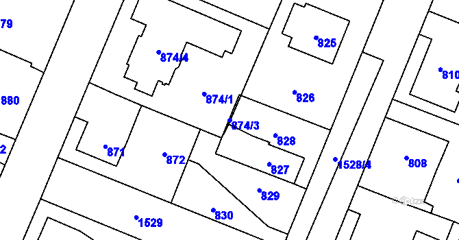 Parcela st. 874/3 v KÚ Dolní Počernice, Katastrální mapa