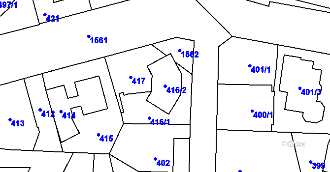 Parcela st. 416/2 v KÚ Dolní Počernice, Katastrální mapa