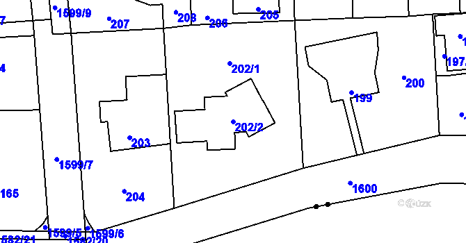 Parcela st. 202/2 v KÚ Dolní Počernice, Katastrální mapa
