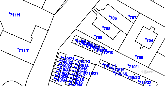 Parcela st. 710/5 v KÚ Dolní Počernice, Katastrální mapa