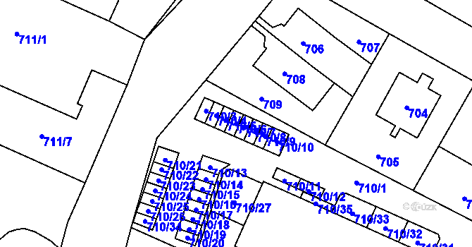 Parcela st. 710/6 v KÚ Dolní Počernice, Katastrální mapa