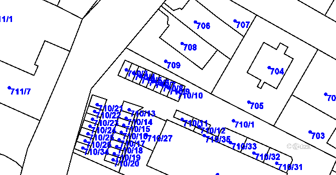Parcela st. 710/9 v KÚ Dolní Počernice, Katastrální mapa