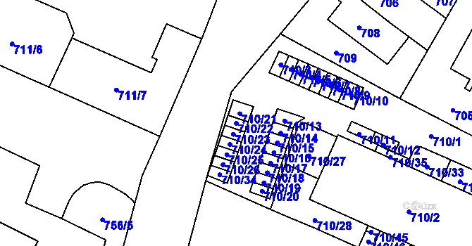 Parcela st. 710/22 v KÚ Dolní Počernice, Katastrální mapa
