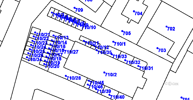 Parcela st. 710/35 v KÚ Dolní Počernice, Katastrální mapa