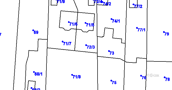 Parcela st. 72/3 v KÚ Dolní Počernice, Katastrální mapa