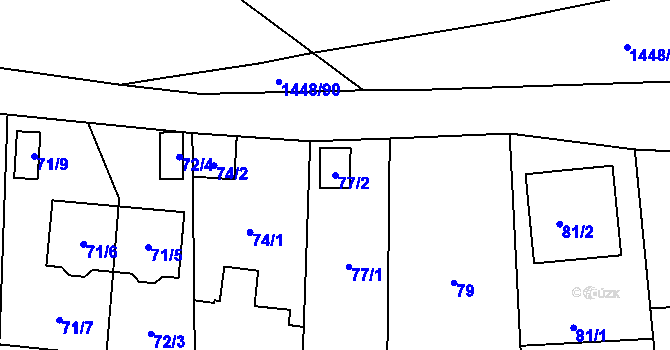 Parcela st. 77/2 v KÚ Dolní Počernice, Katastrální mapa