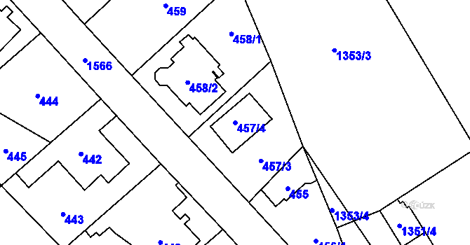 Parcela st. 457/4 v KÚ Dolní Počernice, Katastrální mapa
