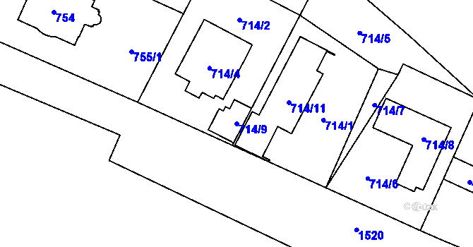 Parcela st. 714/9 v KÚ Dolní Počernice, Katastrální mapa