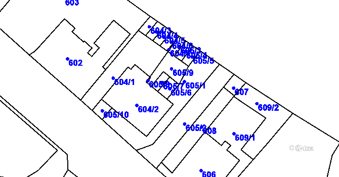 Parcela st. 605/6 v KÚ Dolní Počernice, Katastrální mapa