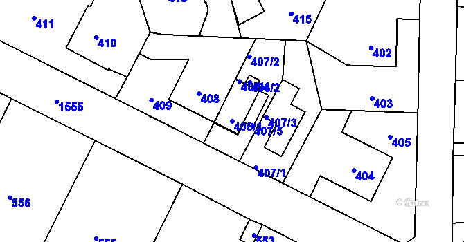 Parcela st. 406/1 v KÚ Dolní Počernice, Katastrální mapa