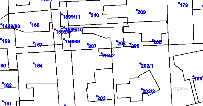 Parcela st. 204/2 v KÚ Dolní Počernice, Katastrální mapa