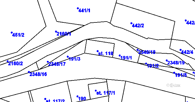 Parcela st. 118 v KÚ Dolní Podluží, Katastrální mapa