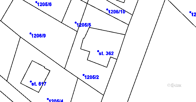 Parcela st. 362 v KÚ Dolní Podluží, Katastrální mapa