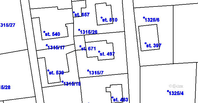 Parcela st. 497 v KÚ Dolní Podluží, Katastrální mapa
