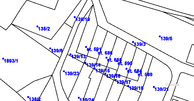 Parcela st. 686 v KÚ Dolní Podluží, Katastrální mapa