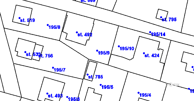 Parcela st. 195/9 v KÚ Dolní Podluží, Katastrální mapa
