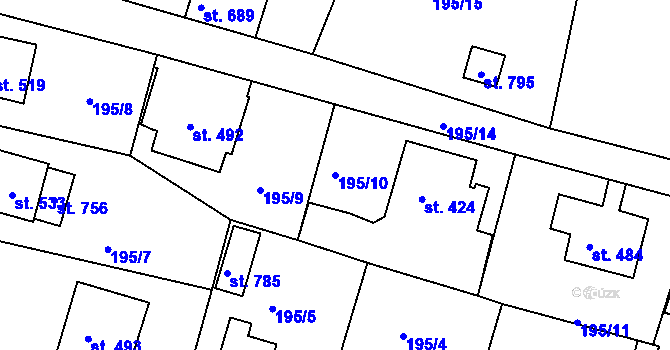 Parcela st. 195/10 v KÚ Dolní Podluží, Katastrální mapa