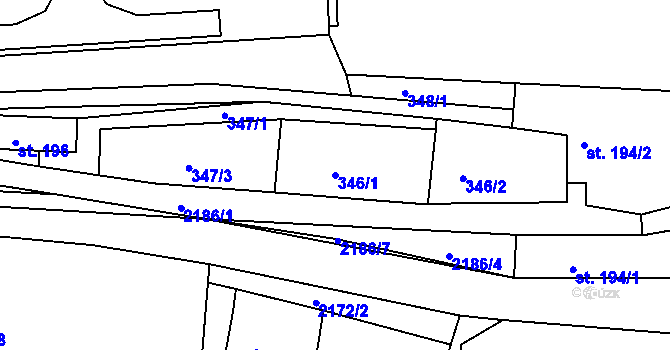 Parcela st. 346/1 v KÚ Dolní Podluží, Katastrální mapa