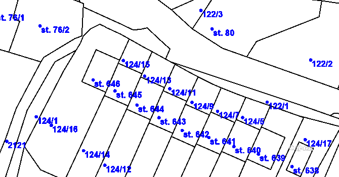 Parcela st. 124/11 v KÚ Dolní Podluží, Katastrální mapa
