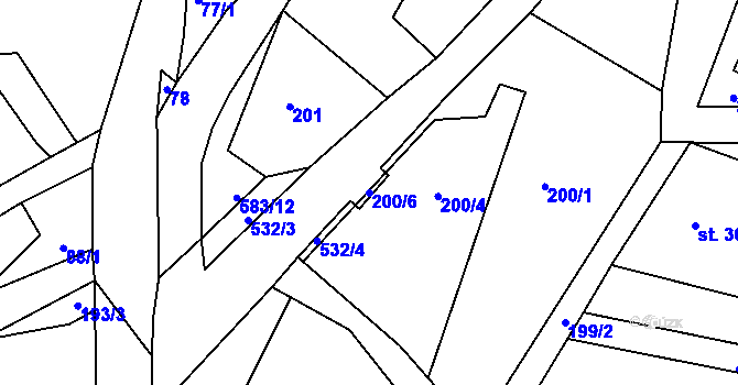 Parcela st. 200/6 v KÚ Dolní Poustevna, Katastrální mapa