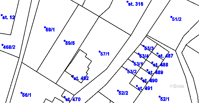 Parcela st. 57/1 v KÚ Dolní Poustevna, Katastrální mapa