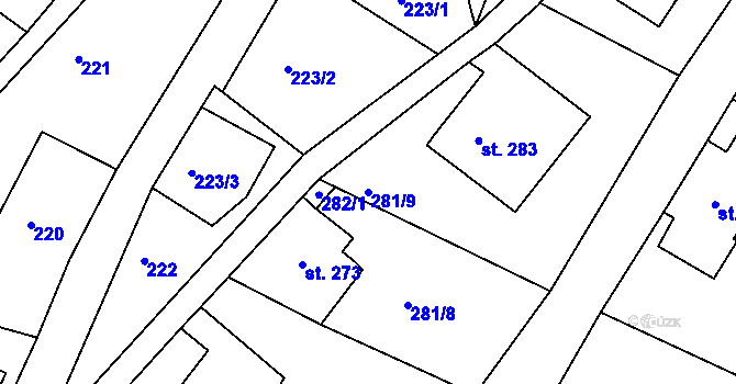 Parcela st. 281/9 v KÚ Dolní Poustevna, Katastrální mapa