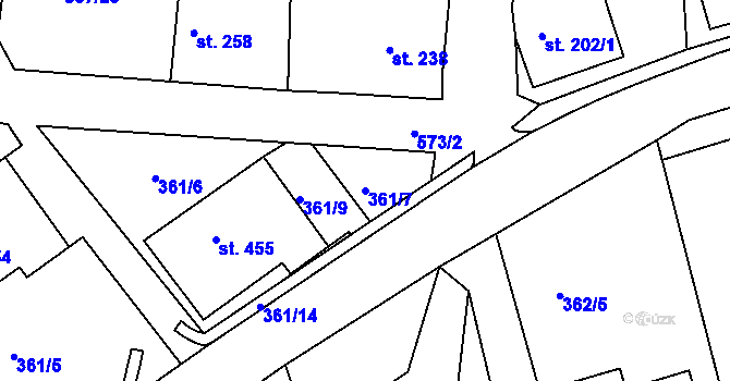 Parcela st. 361/7 v KÚ Dolní Poustevna, Katastrální mapa
