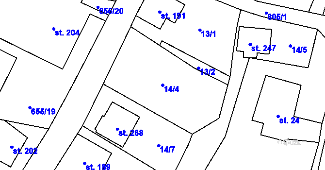Parcela st. 14/4 v KÚ Horní Poustevna, Katastrální mapa