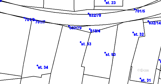Parcela st. 33 v KÚ Dolní Přím, Katastrální mapa