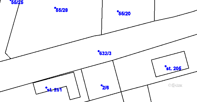 Parcela st. 632/3 v KÚ Dolní Přím, Katastrální mapa