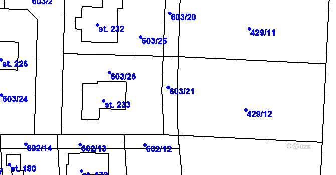 Parcela st. 603/21 v KÚ Dolní Přím, Katastrální mapa