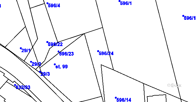 Parcela st. 596/24 v KÚ Dolní Přím, Katastrální mapa