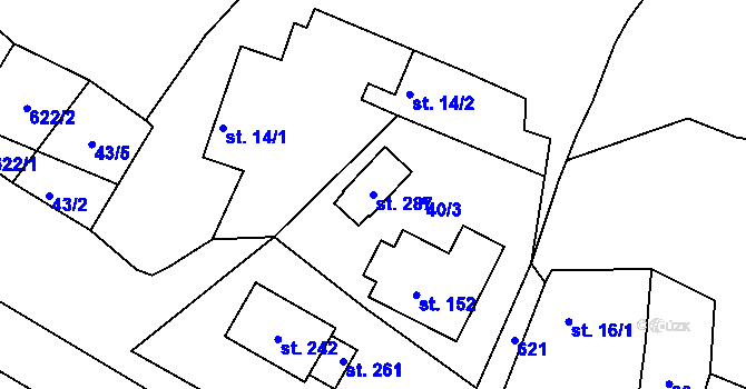 Parcela st. 287 v KÚ Dolní Přím, Katastrální mapa