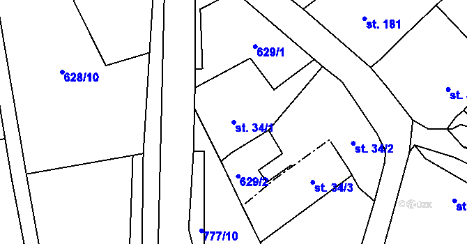 Parcela st. 34/1 v KÚ Dolní Radechová, Katastrální mapa