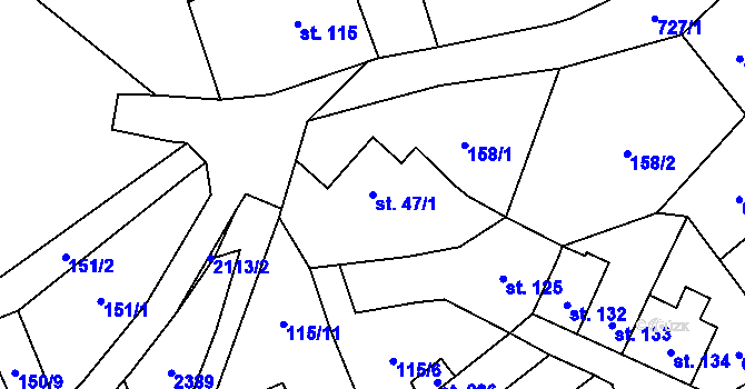 Parcela st. 47/1 v KÚ Dolní Radechová, Katastrální mapa