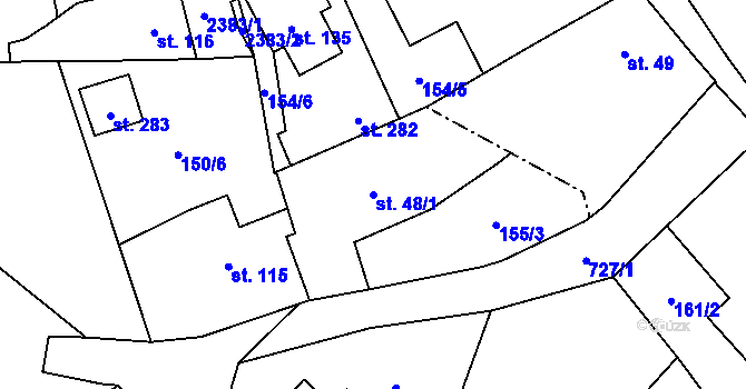 Parcela st. 48/1 v KÚ Dolní Radechová, Katastrální mapa