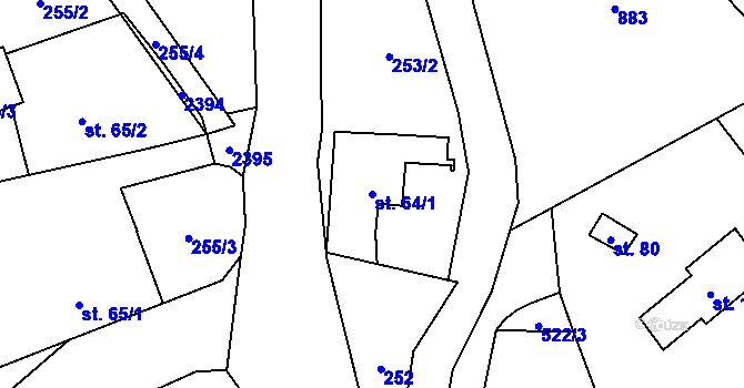 Parcela st. 64/1 v KÚ Dolní Radechová, Katastrální mapa